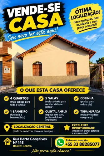 Casa à Venda no Centro de Bertópolis-MG | 4 Quartos