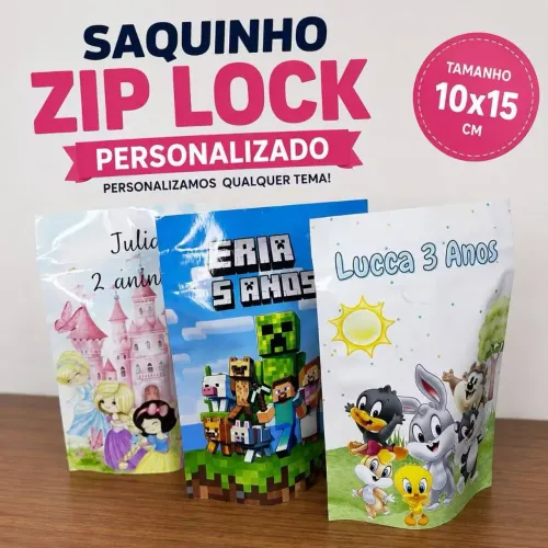 Saquinho Ziplock Personalizado 10x15cm | Lembrancinha Festa Infantil
