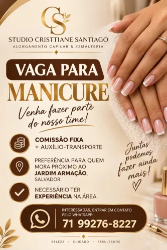 Vaga manicure valor fixo semanal