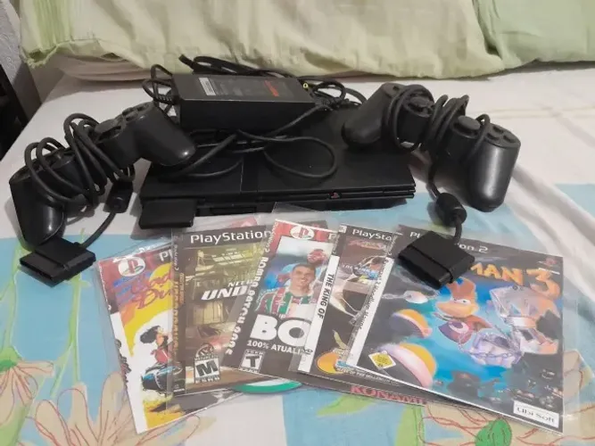 Playstation 2 Slim, 2 Controles, MC, 3 Jogos, Desb, Parcelo, Aceito troca