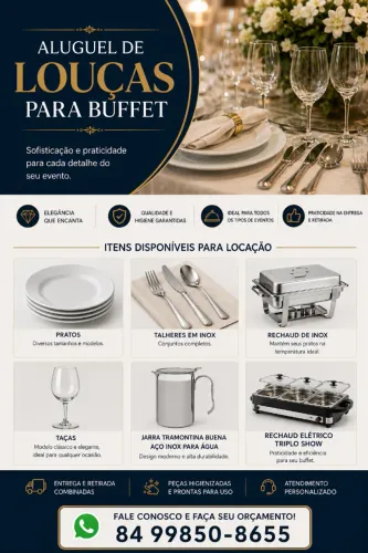 Aluguel de Louças e Equipamentos para Buffet | Pratos, Taças, Talheres e Rechaud