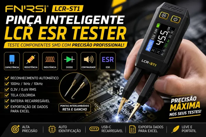 Pinça Inteligente FNIRSI LCR-ST1 Testador LCR ESR para SMD
