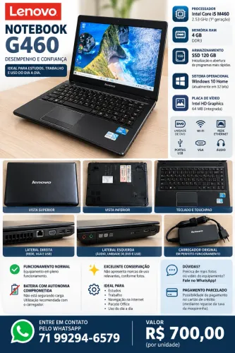 Notebook Lenovo G460 Core i5 | 4GB RAM | SSD 120GB | Muito Conservado