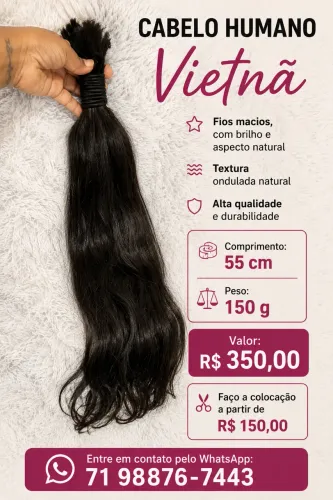 Cabelo humano Vietnã 55cm
