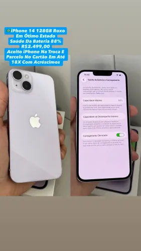 iPhone 14 128GB Roxo - Saúde Da Bateria 88% (Usado)