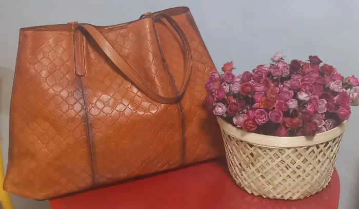 Bolsa de couro caramelo