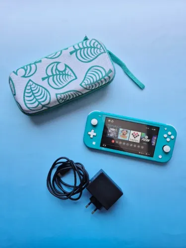 Nintendo Switch Lite Azul Turquesa 128GB Cheio de Jogos + Estojo para Viagem
