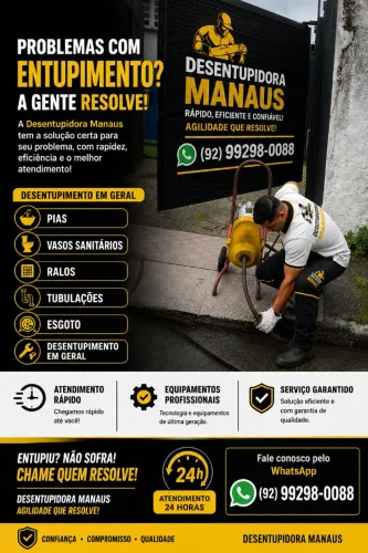 Desentupidora Manaus desentupimento sem quebradeira, desentupidor disponível 24:HRS