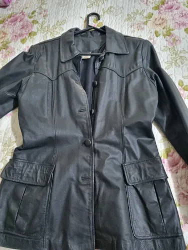 Casaco em couro feminino preto