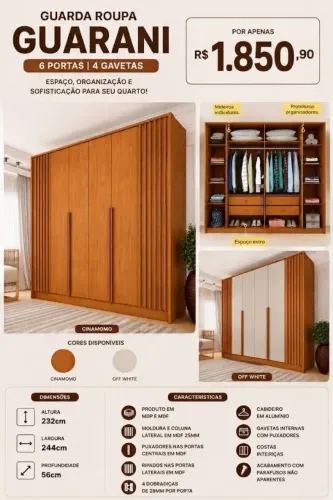 Guarda Roupas Novos! Entrega + montagem: apenas R$ 100,00 em qualquer modelo