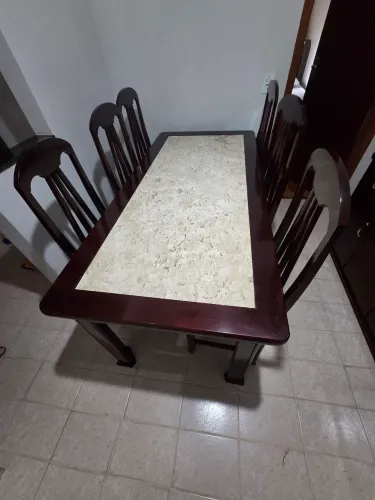 Mesa Madeira Maciça com granito e cadeiras 180x85