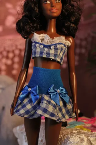 Conjunto Artesanal Estilo Retrô Romântico Xadrez Vichy para Barbie