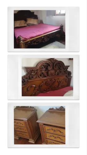 Cama casal madeira maciça com criado