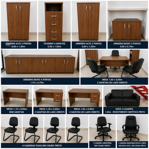 OPORTUNIDADE Móveis de Escritório Completo Minas Office MDF 25mm + Cadeiras + Sofá