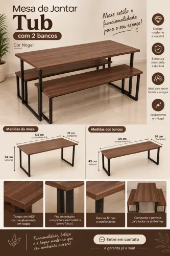 Mesa de Jantar Tub com 2 bancos