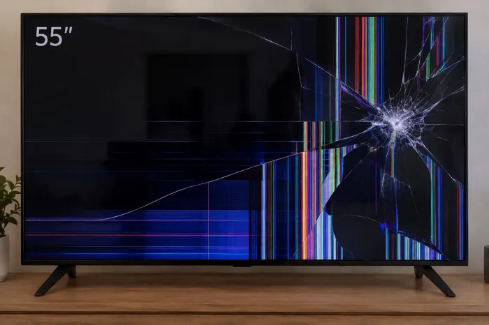 Televisão com tela quebrada 