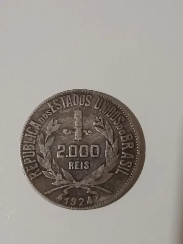 Moeda 2000 Réis 1924 Prata - Efígie da República (Mocinha) - Excelente Estado