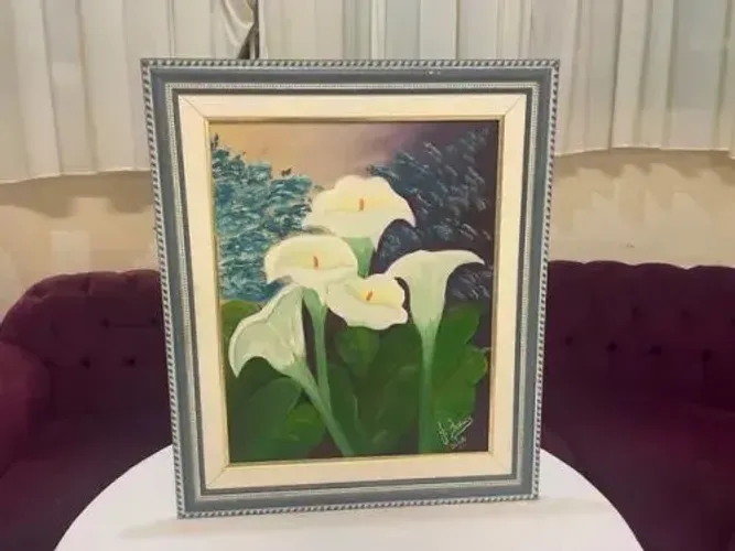 Quadro / Pintura a Óleo copo de Leite 54X64 cm