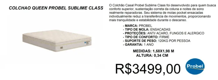 colchão queen molas probel sublime - frete gratuito e á pronta entrega