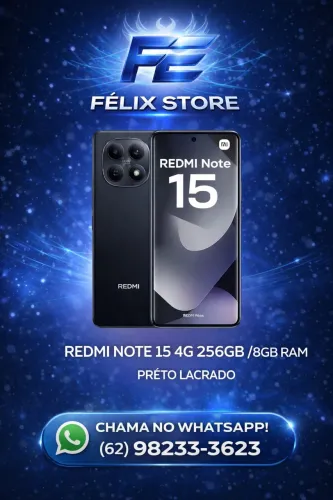 Redmi Note 15 4G 256GB RAM / 8GB ROM RAM PRETO GLOBAL 6 MESES DE GARANTIA