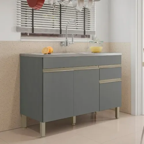 Balcão Cozinha Gabinete Para Pia 120cm 3p 1g Sem Tampo