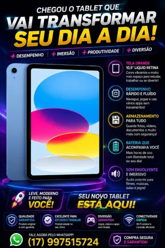 Tablet 10,9 Polegadas 128GB Tela Liquid Retina - Novo - Para Estudo e Trabalho