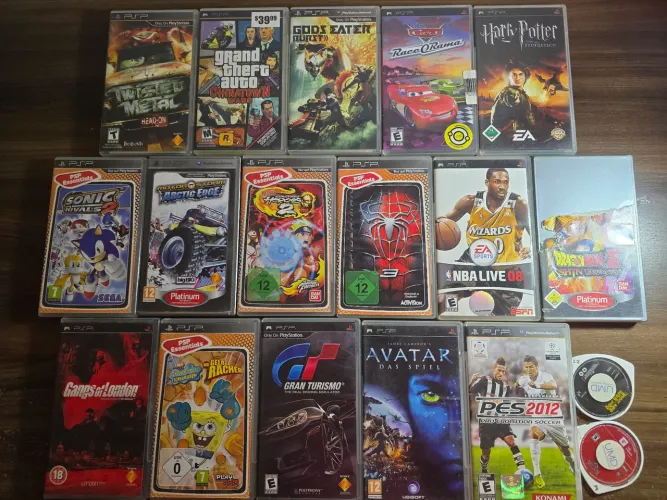 Lote 18 Jogos PSP Originais - GTA, Gran Turismo, Dragon Ball, Naruto, Sonic e mais