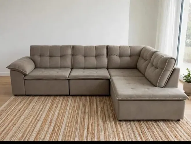 Conjunto de Sofás-Canto em L Fixo 3 lugares + Retrátil 2 lugares -Usado Ótimo Estado