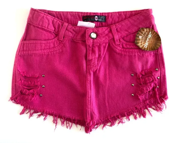 Saia jeans curta rosa