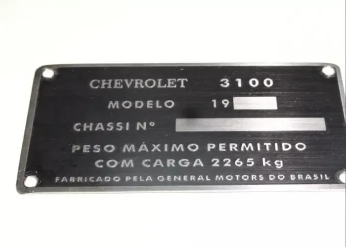 Plaqueta Chassi de Identificação Chevrolet Brasil 3100 58 à 63