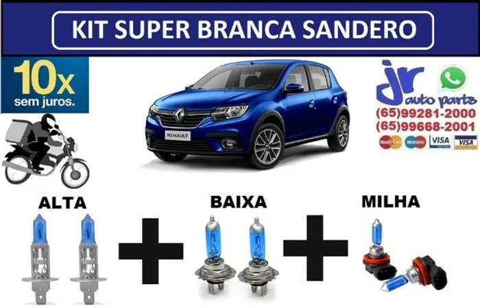 Kit de Lâmpadas Super Branca Sandero 8500K Efeito Xênon 