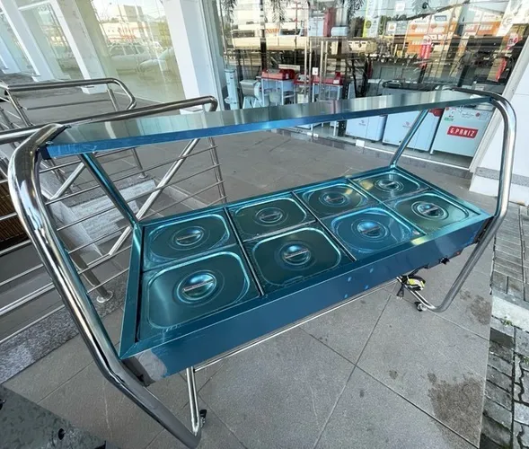 Buffet aquecido cromado 8 Cubas