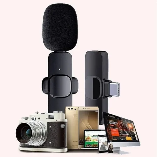 Microfone Lapela Sem Fio Compativel iPhone iPad Lightning ou Galaxy Type C