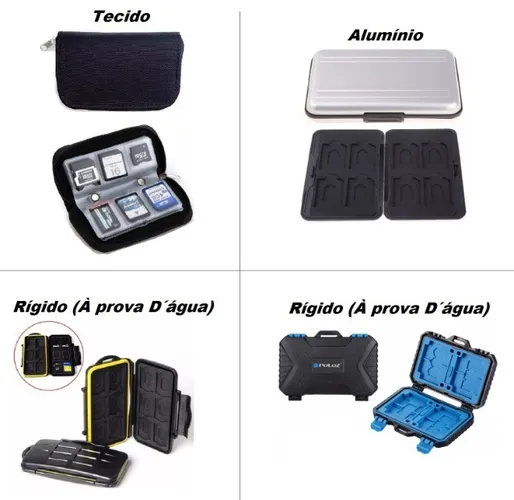 Porta Cartão / Case em Tecido ou Alumínio ou Rígida P/ Cartão de Memória Micro SD e SD