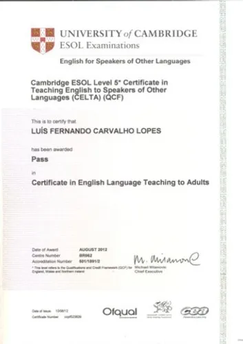 Professor particular +20 anos experiência certificado Cambridge