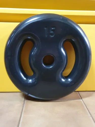 Anilha 15 Kg Emborrachada Preto Furo 31 mm = Sem uso (Nova) - Valor de cada unidade