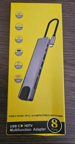 Adaptador Multifuncional USB C para 8 Portas - 4K, HDTV, SD/TF, RJ45