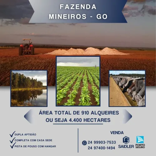 Fazenda em Mineiros - GO, 4.400 hectares