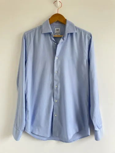 Camisa masculina P azul claro manga longa Zara