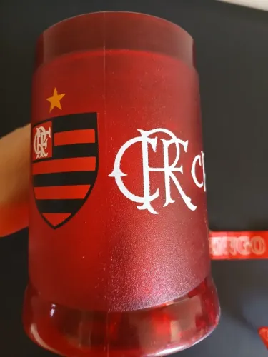 Caneca Vermelha Flamengo Oficial Vem com Cordão de Brinde Acrílico Gel Bebida Gelada