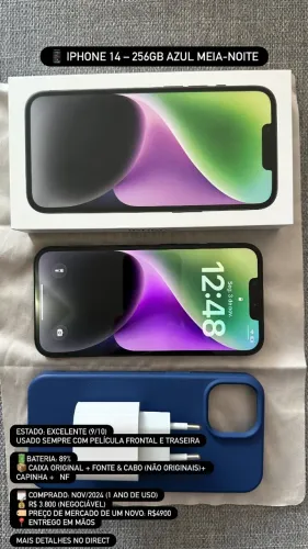 iPhone 14 256GB - Meia Noite