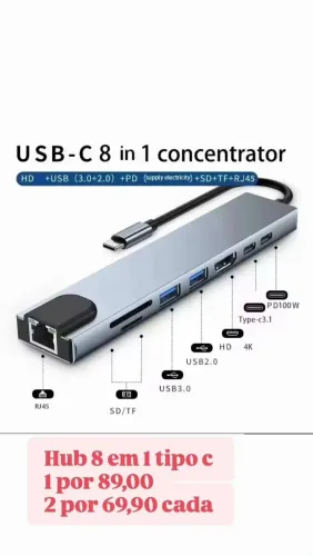 Hub usb extensor 8 em 1 <br>Vários modelos disponíveis <br>R$ 99,00 (