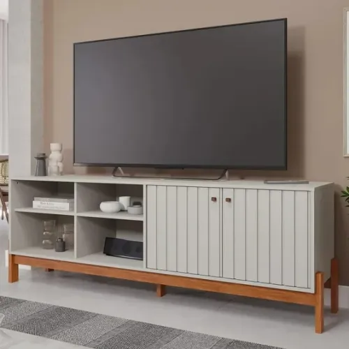 "Rack Bancada Holanda 185cm Permóbili: Design Moderno em Off White/Cinamomo para TV até 60