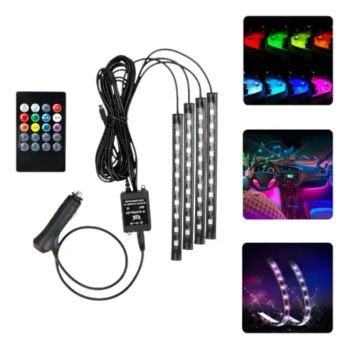 LED - Kit Iluminação Interior Carro Luz 09 Leds Rgb C/controle 12v (NOVO) - Acc Cartão/Pix
