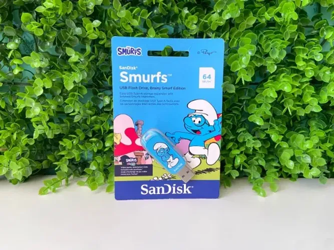 PEN DRIVE 64GB, Sandisk Smurfs, USB 3.2 - AZUL