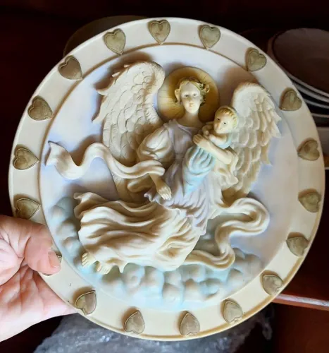 Placa Em Resina Italiana Com Anjo Da Guarda Em Relevo 21cm