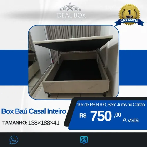 Box Baú Casal Inteiro 138X188, Chapado na Madeir de Eucalipto.
