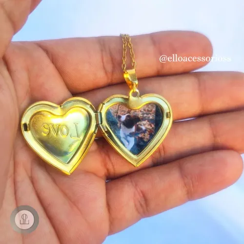 Colar Relicário Coração com Pingente Love - Aço Inox - Elo Acessórios