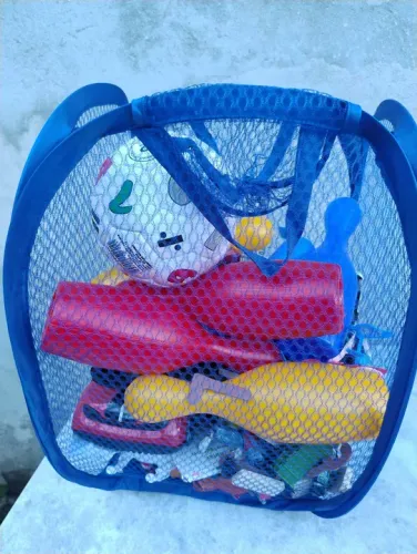 Kit COM 2 Cesto Organizar roupas ou brinquedos infantil azul e 1 saboneteira