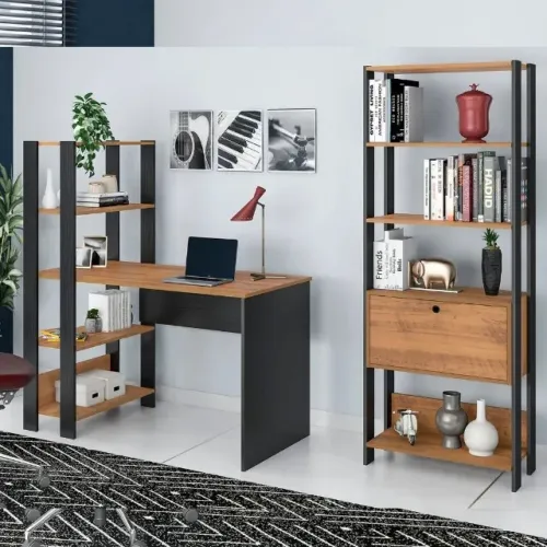 Conjunto Escritório: Escrivaninha 120cm + Estante com Prateleiras PROMOÇÃO